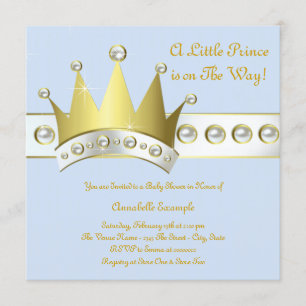 Invitación Baby Blue and Gold Prince Baby Shower