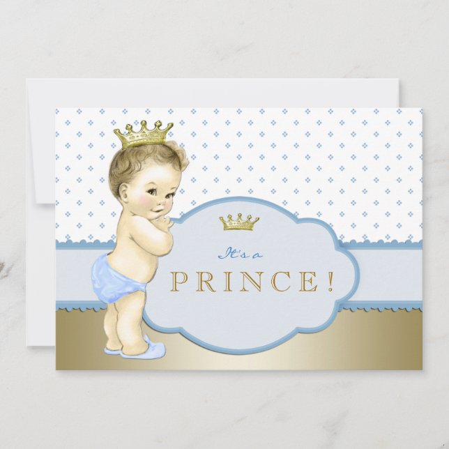 Invitación Baby Blue and Gold Prince Baby Shower (Anverso)