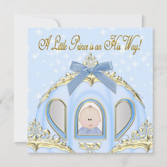 Invitación Baby Blue and Gold Prince Baby Shower (Anverso)