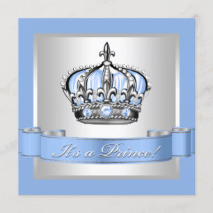 Invitación Baby Blue and Silver Prince Baby Shower