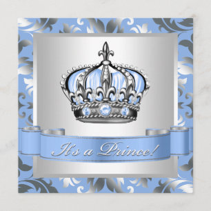 Invitación Baby Blue and Silver Prince Baby Shower