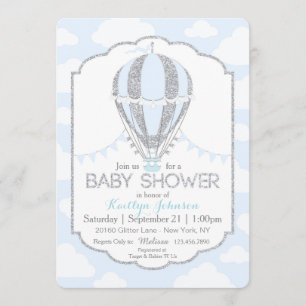 Invitación Baby Blue Blue Hot Air Balloon Boy Baby Shower