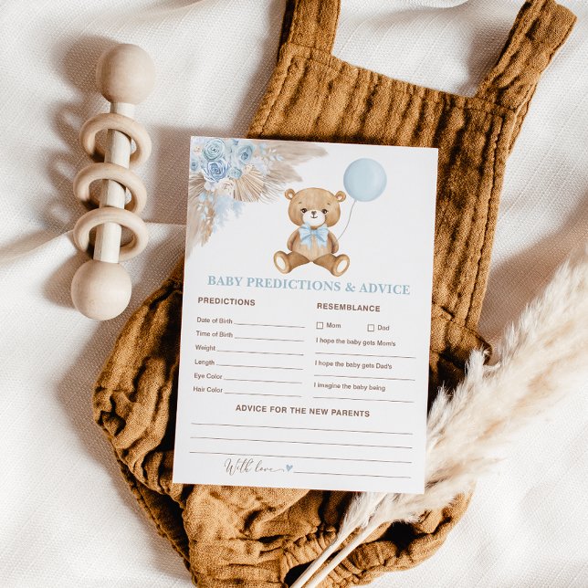 Invitación Baby Blue Boho Teddy Bear Predictions Card (Subido por el creador)