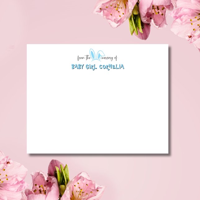 Invitación Baby Blue Bunny Ears Nursery Stationery Note Card (Subido por el creador)