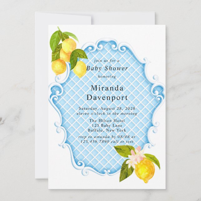 Invitación Baby Blue Citrus Lemon Baby Shower (Anverso)