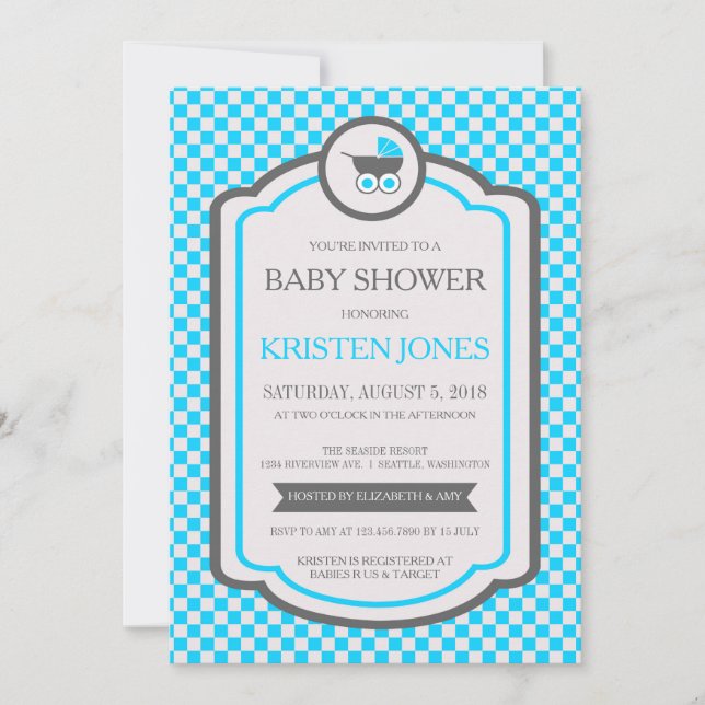 Invitación Baby Blue Cradle Baby Shower (Anverso)