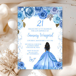 Invitación Baby Blue Dark Skine Princess Fiesta de Cumpleaños