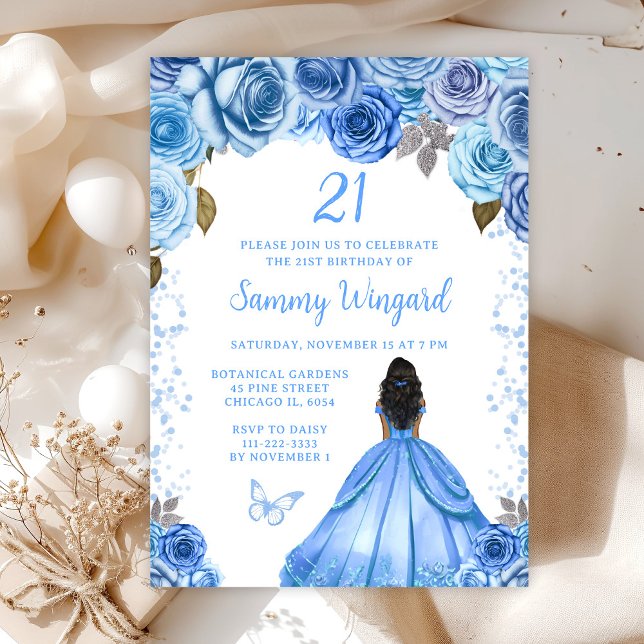 Invitación Baby Blue Dark Skine Princess Fiesta de Cumpleaños (Subido por el creador)