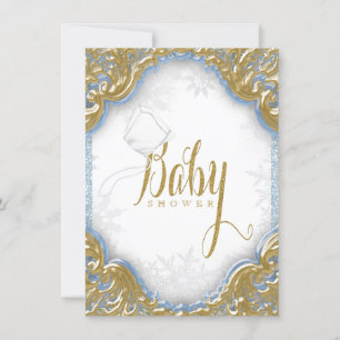Invitación Baby Blue Gold Boy Snowflake Baby Shower