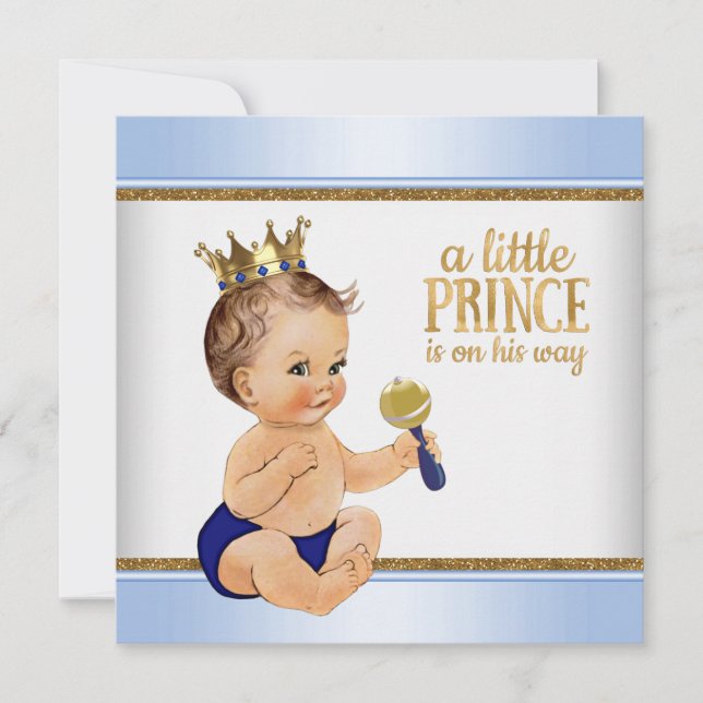 Invitación Baby Blue Gold Prince Baby Shower (Anverso)