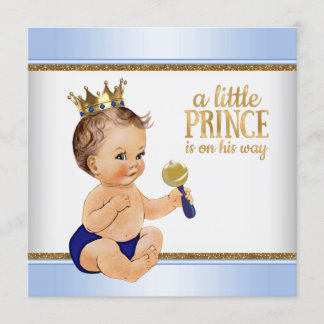 Invitación Baby Blue Gold Prince Baby Shower