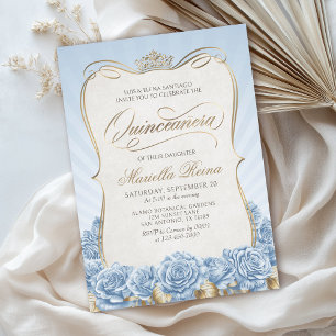 Invitación Baby Blue Gold Quinceañera