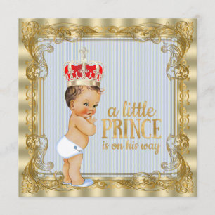 Invitación Baby Blue Gold Royal Prince