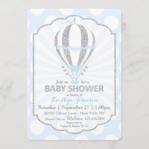 Invitación Baby Blue Hot Air Balloon Baby Shower