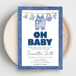 Invitación Baby Blue Jean Denim Baby Shower