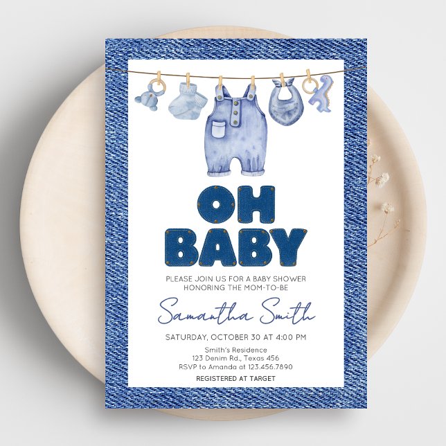Invitación Baby Blue Jean Denim Baby Shower (Blue Jean Denim Baby Shower Invitation)