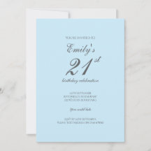 Baby Blue Minimalist 21st Birthday Invitation