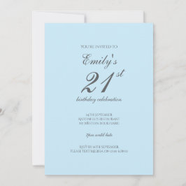 Invitación Baby Blue Minimalist 21st Birthday Invitation