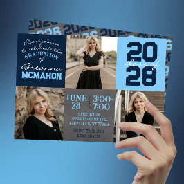 Invitación Baby Blue & Navy Chalkboard 3 Graduación fotográfi