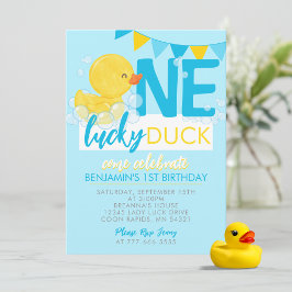 Invitación Baby Blue One Lucky Duck Watercolor Primer cumplea