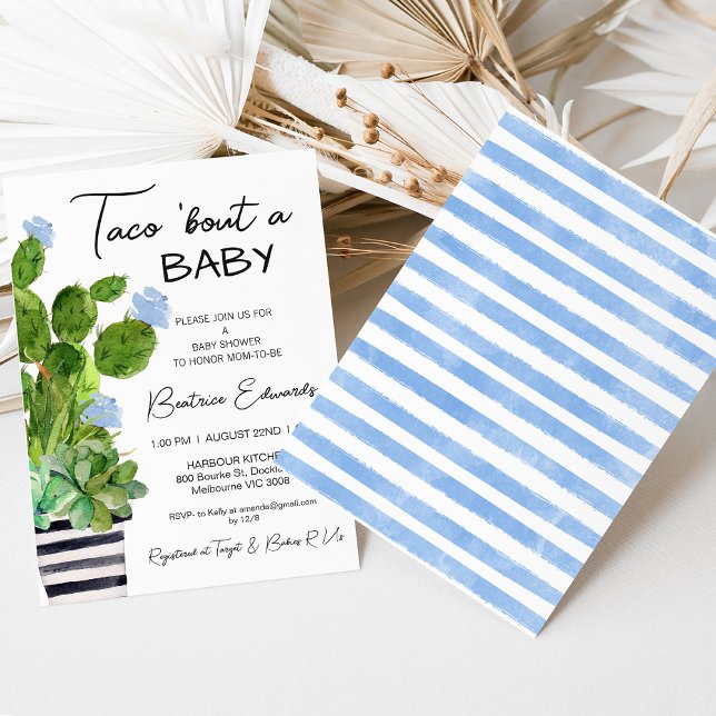 Invitación Baby Blue Taco 'Bout a Baby Cactus Baby Shower (Taco Bout a Baby Baby Shower Invitation Fiesta Baby Shower Taco Bout a Boy Blue Floral)