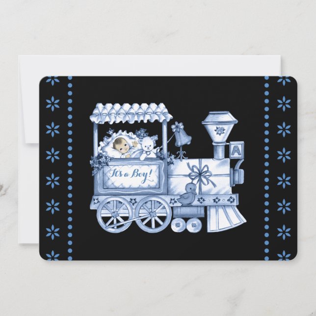 Invitación Baby Blue Train Baby Boy Shower (Anverso)