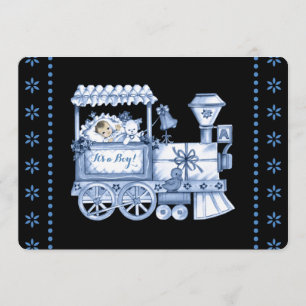 Invitación Baby Blue Train Baby Boy Shower