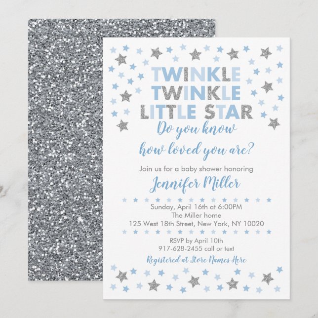 Invitación Baby Blue Twinkle Star Baby Shower (Anverso / Reverso)