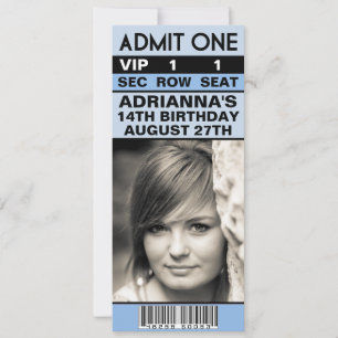 Invitación Baby Blue VIP Photo Ticket Fiesta de cumpleaños