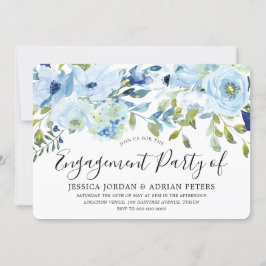 Invitación Baby Blue Watercolor Flowers Engagement Party