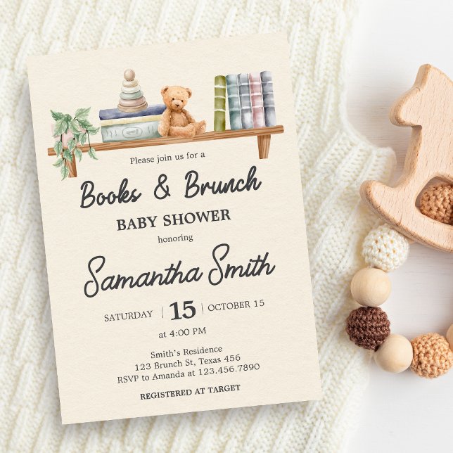 Invitación Baby Books and Brunch Neutral Baby Shower (Books and Brunch Baby Shower Invitation)