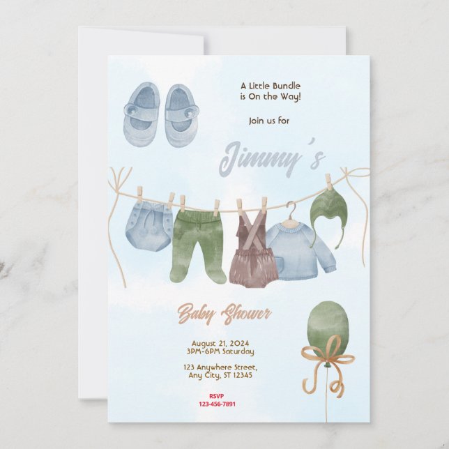Invitación Baby Boy Baby Shower (Anverso)