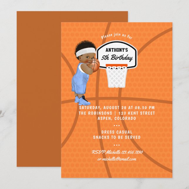 Invitación Baby Boy Basketball Birday Party (Anverso / Reverso)