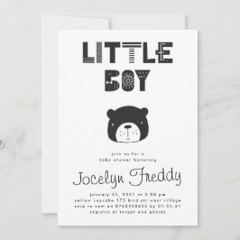 Invitación Baby Boy Bear Baby Shower blanco y negro