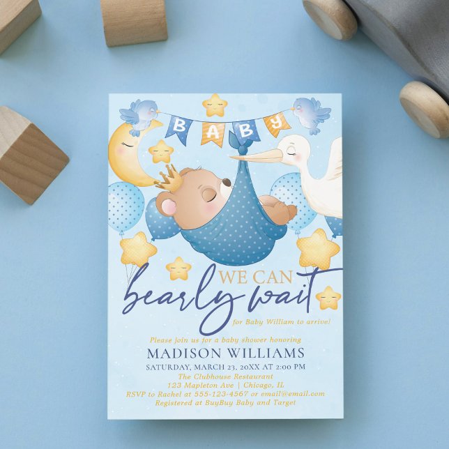 Invitación Baby Boy Bear Blue Baby Shower (Subido por el creador)