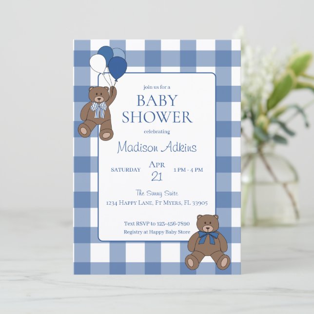 Invitación Baby Boy Blue Bearly Teddy Bears Baby Shower (Anverso de pie)