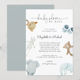 Invitación Baby Boy Blue Boho Watercolor Baby Shower Por Corr