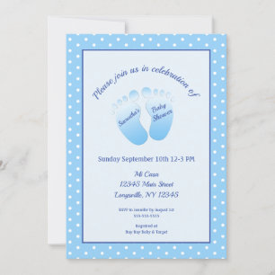 Invitación Baby Boy Blue Feed Baby Shower Polka Dot