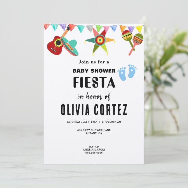 Invitación Baby Boy Blue Mexican Fiesta Baby Shower (Anverso de pie)