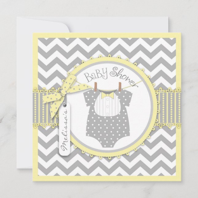 Invitación Baby Boy Bow Tie Chevron Imprimir Baby Shower (Anverso)