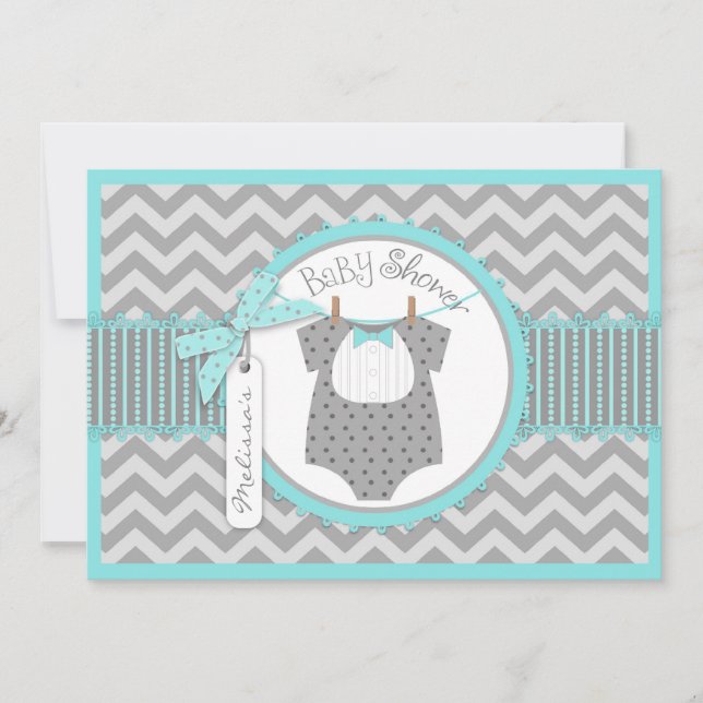 Invitación Baby Boy Bow Tie Chevron Imprimir Baby Shower (Anverso)