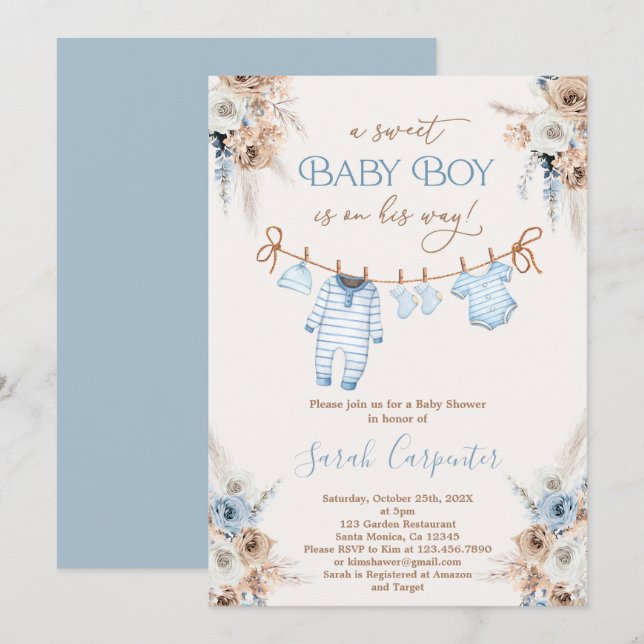 Invitación Baby Boy Clothes Baby Shower (Anverso / Reverso)