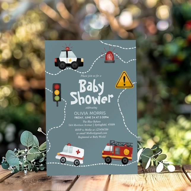 Invitación Baby Boy Cumpla la Baby Shower de la policía de tr (Subido por el creador)