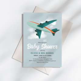 Invitación Baby Boy Cute Blue Airplane Travel Baby Shower