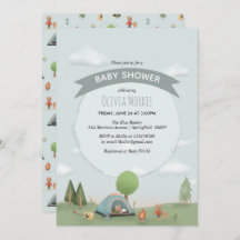 Baby Boy Cute Blue Camping Forest Bear Baby Shower