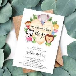 Invitación Baby Boy Cute Safari Animals Baby Shower