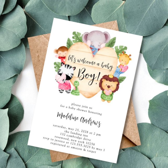 Invitación Baby Boy Cute Safari Animals Baby Shower (Subido por el creador)