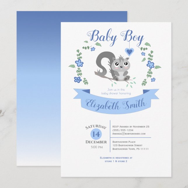 Invitación Baby Boy Cute squirrel babyshower (Anverso / Reverso)
