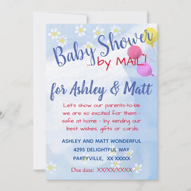 Invitación Baby Boy Daisies Balloons Baby Shower (Anverso)