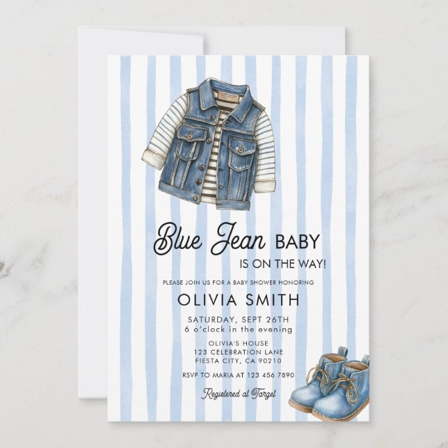 Invitación  Baby Boy Denim Blue Jean Baby Shower Invitation (Anverso)